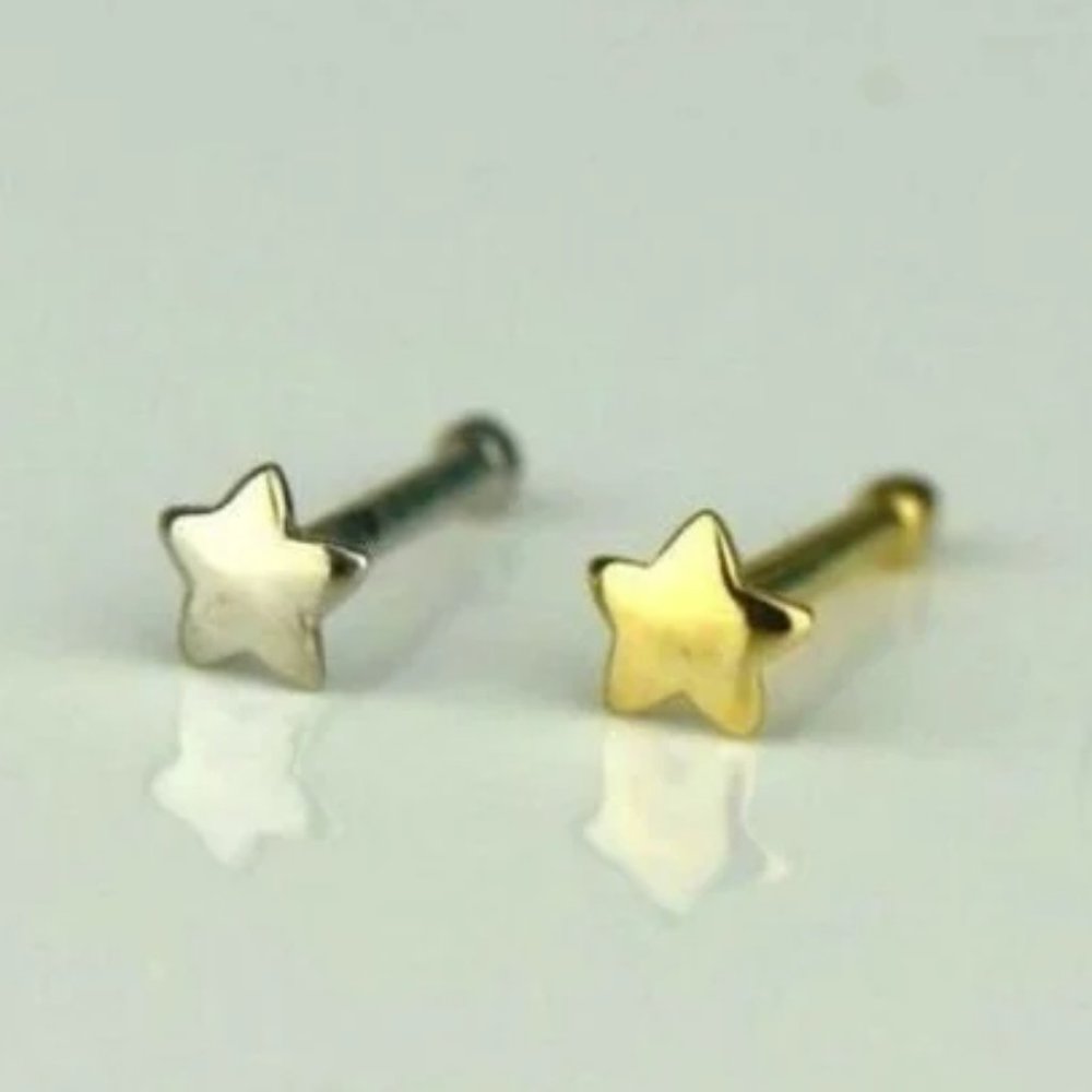 14K Solid Gold Star Nose Ring Piercing for Womens Body Jewelry Gold Pier…